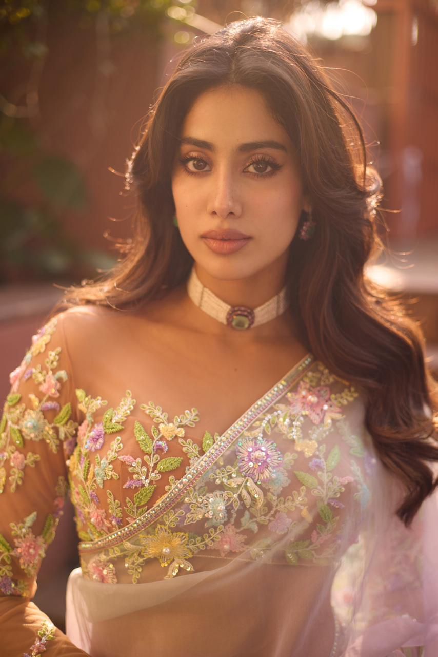 Janhvi Kapoor Stuns in Custom Manish Malhotra Ombré organza Saree